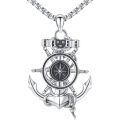 wholesale 925 Sterling Silver Nautical Ship Wheel & Anchor Pendant Necklace for Men/Women-0-0