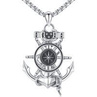 wholesale 925 Sterling Silver Nautical Ship Wheel & Anchor Pendant Necklace for Men/Women-B-Anchor