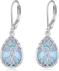 wholesale 925 Sterling Silver Larimar Tree of Life Dangle Earrings Birthstone s for Women Girls-Larimar.Sister Earrings