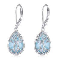 wholesale 925 Sterling Silver Larimar Tree of Life Dangle Earrings Birthstone s for Women Girls-Larimar.Sister Earrings