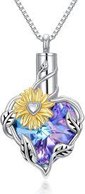 wholesale TOUPOP Sunflower Urn Necklace For Ashes With Heart Crystal S925 Sterling Silver Dainty Sunflower Pendant Cremation Jewelry Ashes Keepsake W/funnel Filler Memorial Gifts For For Women Mom Grandma -0-0