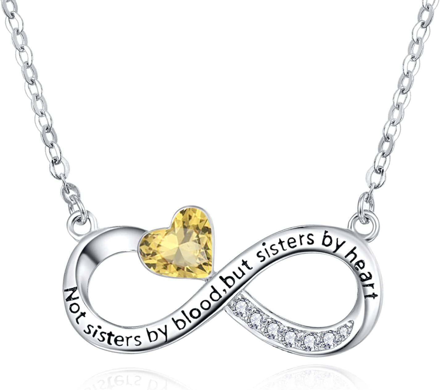  Sterling Silver Best Friend Mother Couple Necklace for Women Sisters Mom Lovers Gift -Citrine