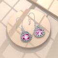 wholesale Sterling Silver & Gemstone Birthstone Earrings, Elegant Dangle Fish Hook, 925 Silver, Oval 9x7mm, Gift for Women-0-3