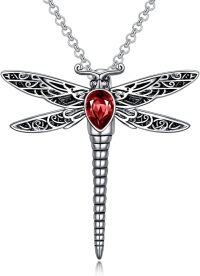 wholesale Sterling Silver Stone Dragonfly Urn Necklace for Ashes w Filling Tool-Crystal-Red