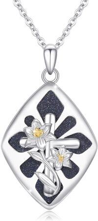 wholesale 925 Sterling Silver Flower Pendant with Blue Stone and Gold Accents Necklaces for Women/Men-Flower Cross Necklace