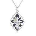 wholesale 925 Sterling Silver Flower Pendant with Blue Stone and Gold Accents Necklaces for Women/Men-0-0