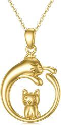 wholesale 14K Gold Real Gold Cute Cat Circle Pendant Necklace for Women Girls-0-0