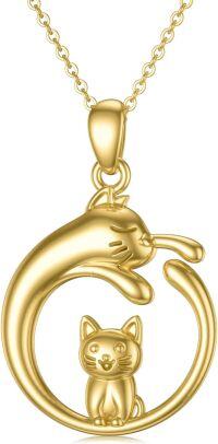 wholesale 14K Gold Real Gold Cute Cat Circle Pendant Necklace for Women Girls-14K Gold-Yellow