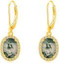 wholesale 14K Gold Green Moss Agate & White Cubic Zirconia Leverback Drop Dangle Earrings for Women-0-0