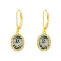 wholesale 14K Gold Green Moss Agate & White Cubic Zirconia Leverback Drop Dangle Earrings for Women-0-0