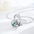 wholesale 925 Sterling Silver Heart-Shaped Green Stone Cat Pendant Necklaces - I Love You to the Moon and Back  for Her-0-4