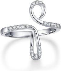 wholesale 925 Sterling Silver Safety Pin Design Open Adjustable Band Rings for Women and Men with Cubic Zirconia Stones - Unique s-01-Ankh Ring