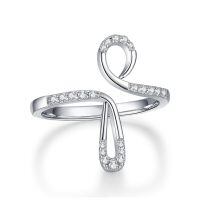 wholesale 925 Sterling Silver Safety Pin Design Open Adjustable Band Rings for Women and Men with Cubic Zirconia Stones - Unique s-01-Ankh Ring