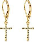 wholesale 14K Gold Religious Cross Dangle Earrings - Christian Baptism Communion Gift for Women-0-0