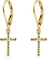 wholesale 14K Gold Religious Cross Dangle Earrings - Christian Baptism Communion Gift for Women-gold cross earrings