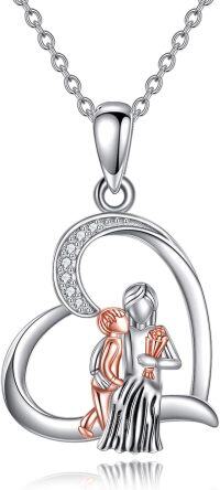 wholesale 925 Sterling Silver 925 Mother's Love Heart Necklace w/ Angel & Child Charm - Ideal Mommy/Mother Grandma Present-Mom necklace with heart pendant