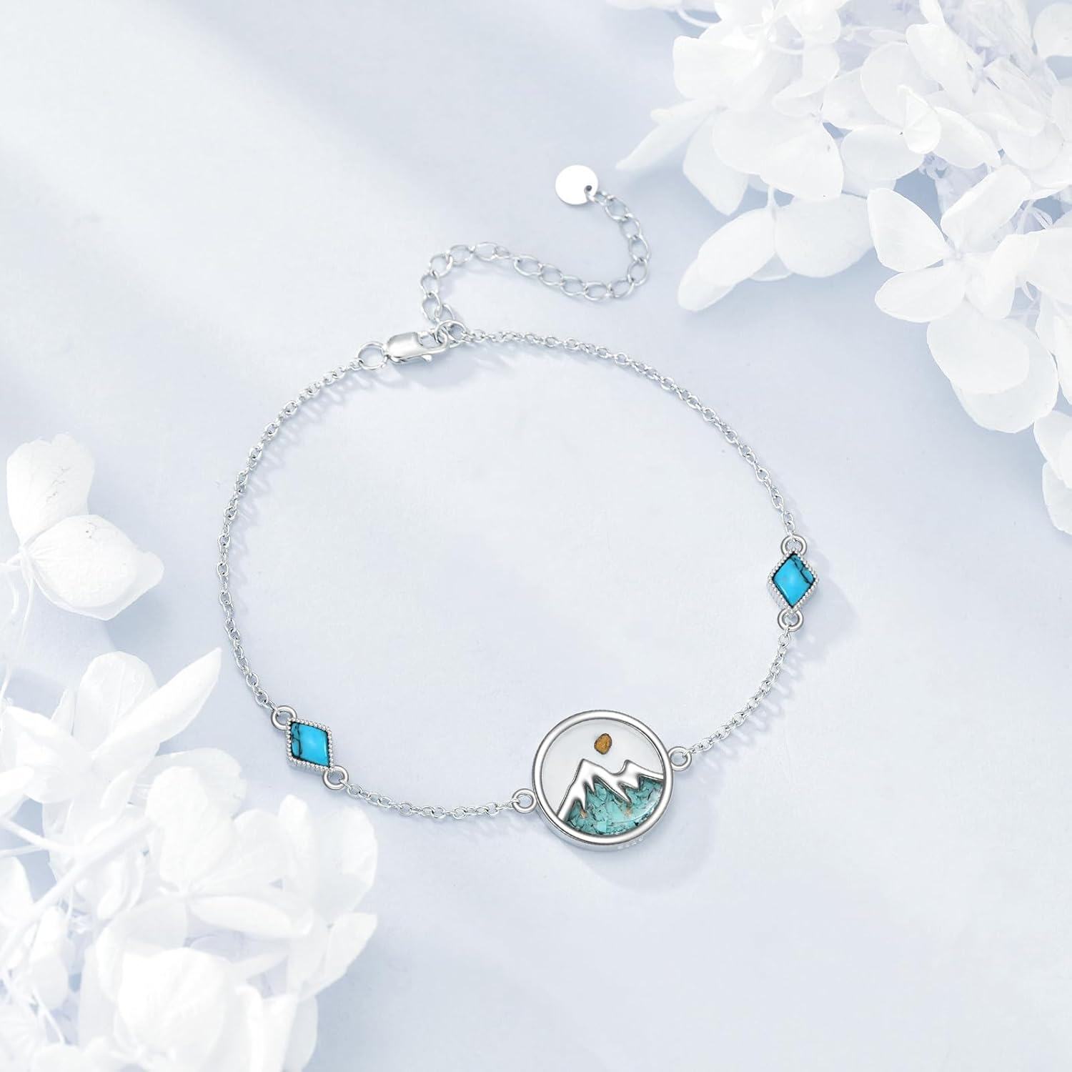 wholesale 925 Sterling Silver Turquoise Druzy Mountain Cross Bracelet - Christian Faith  for Mom-0-1