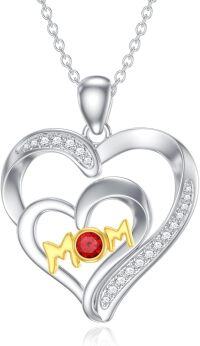 wholesale 925 Sterling Silver Synthetic Birthstone Heart Mom Necklace Women s Gift-July