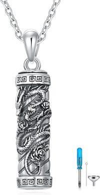 wholesale 925 Sterling Silver Dragon Phoenix Cylinder Keepsake Pendant with Chain and Funnel Set - Memorial Jewelry for Ashes Cremation Gifts-01-Dragon