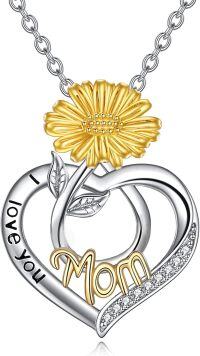 wholesale 925 Sterling Silver Daisy Heart I Love You MOM Pendant Necklaces Gifts for Women Girls Mother's Day Birthday Anniversary Christmas Presents Jewelry Accessories-10-October-Marigold
