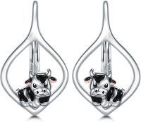 wholesale 925 Sterling Silver Pink Angel Wing Rabbit Hoop Earrings for Women Gifts-Cow