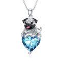 wholesale 925 Sterling Silver Happy Hugging Dog Heart Shape Blue Crystals Pendant Necklace-0-0