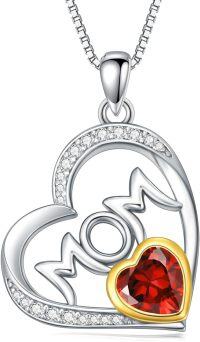 wholesale 925 Sterling Silver Gold Heart Mom Necklace with Synthetic Birthstone Pendant-January - Garnet