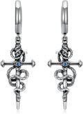 wholesale 925 Sterling Silver Snake Caduceus Cross Dangle Earrings s-0-0