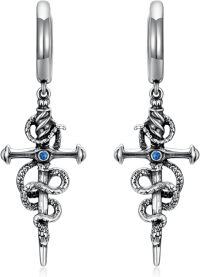 wholesale 925 Sterling Silver Snake Caduceus Cross Dangle Earrings s-Snake Sword