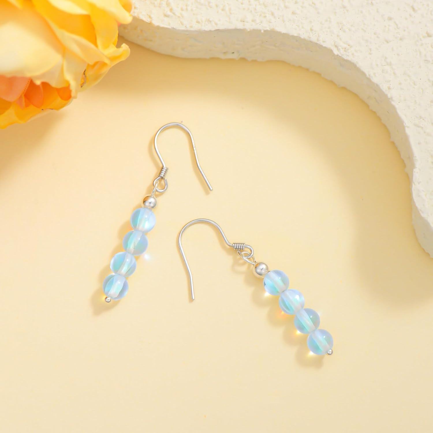 wholesale 925 Sterling Silver Rainbow Moonstone Drop Earring Set with 3 Balls and Twist Design-0-1