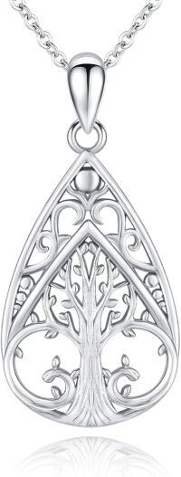 wholesale 925 Sterling Silver Teardrop Cutout Filigree Tree Of Life Pendant Necklace with Chain 30 - Gift Boxed-Teardrop