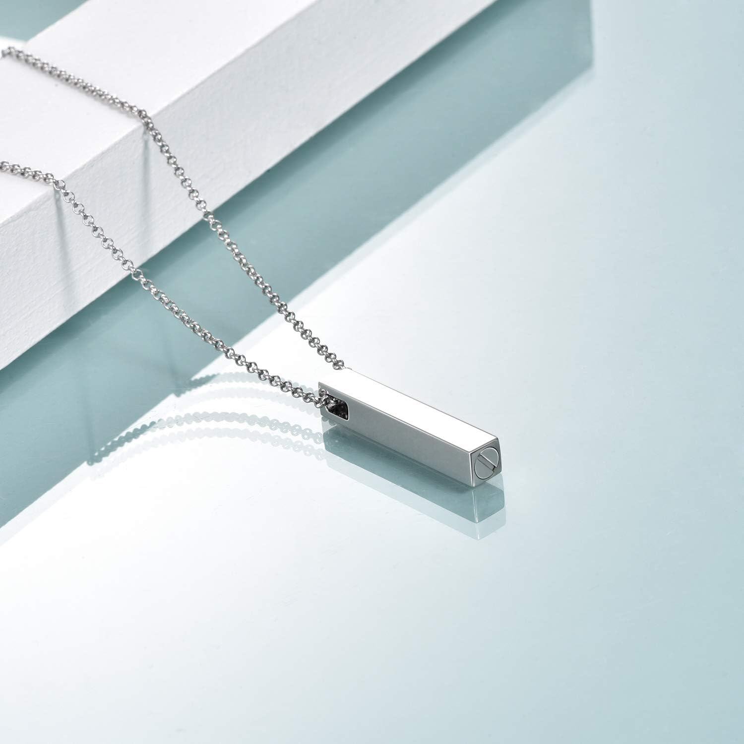 Stainless Steel Cylinder Shape Keepsake Jewelry with Funnel and Screwdriver Set - 925 Sterling Silver 3D Vertical Bar Urn Necklace for Ashes Simple Cremation Memorial Pendant-0-3
