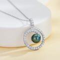 wholesale 925 Sterling Silver Round Green Tahitian Pearl and Cubic Zirconia Circle Pendant Necklace-0-4