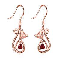 wholesale 925 Sterling Silver Cat Drop Earrings Rose Gold Plated Red Zircon For Women-Rose Cat