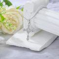 wholesale 925 Sterling Silver Filigree Cubic Zirconia Cross Pendant Necklace for Women-0-1