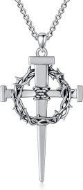wholesale 925 Sterling Silver Crown of Thorns Sword Pendant Necklace for Men Christian Jewelry-0-0