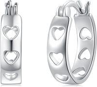 wholesale 925 Sterling Silver Hollow Heart Hoop Earrings for Women and Girls-Heart
