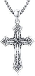 wholesale 925 Sterling Silver Gothic Cross Necklace with Intricate Design and Chain for Men & Women - Perfect Religious-0-0