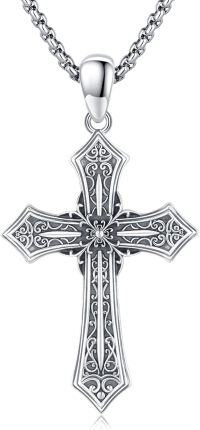 wholesale 925 Sterling Silver Gothic Cross Necklace with Intricate Design and Chain for Men & Women - Perfect Religious-Gothic Cross