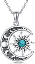 wholesale 925 Sterling Silver Turquoise Lapis Lazuli Onyx Sun Moon Pendant Necklace for Women-0-0