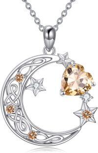 wholesale Sterling Silver Garnet Crescent Moon Star Necklace for Mom Daughter Wife Girlfriend Celtic Jewelry Gift-Yellow