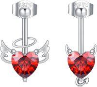 wholesale 925 Sterling Silver Red Heart Angel & Devil Stud Earrings for Women Girls Gift-Angel Devil