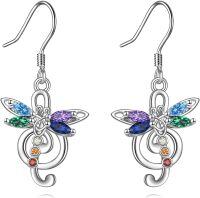 wholesale 925 Sterling Silver Dragonfly 7 Chakra Huggie Hoop Earrings with Rainbow Crystals and Celtic Knot Design for Women Girls Gift Idea-Music Note Dragonfly