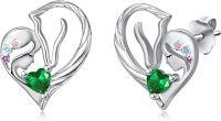 wholesale 925 Sterling Silver Horse Birthstone Stud Earrings for Women-05-May-Lab Created Emerald