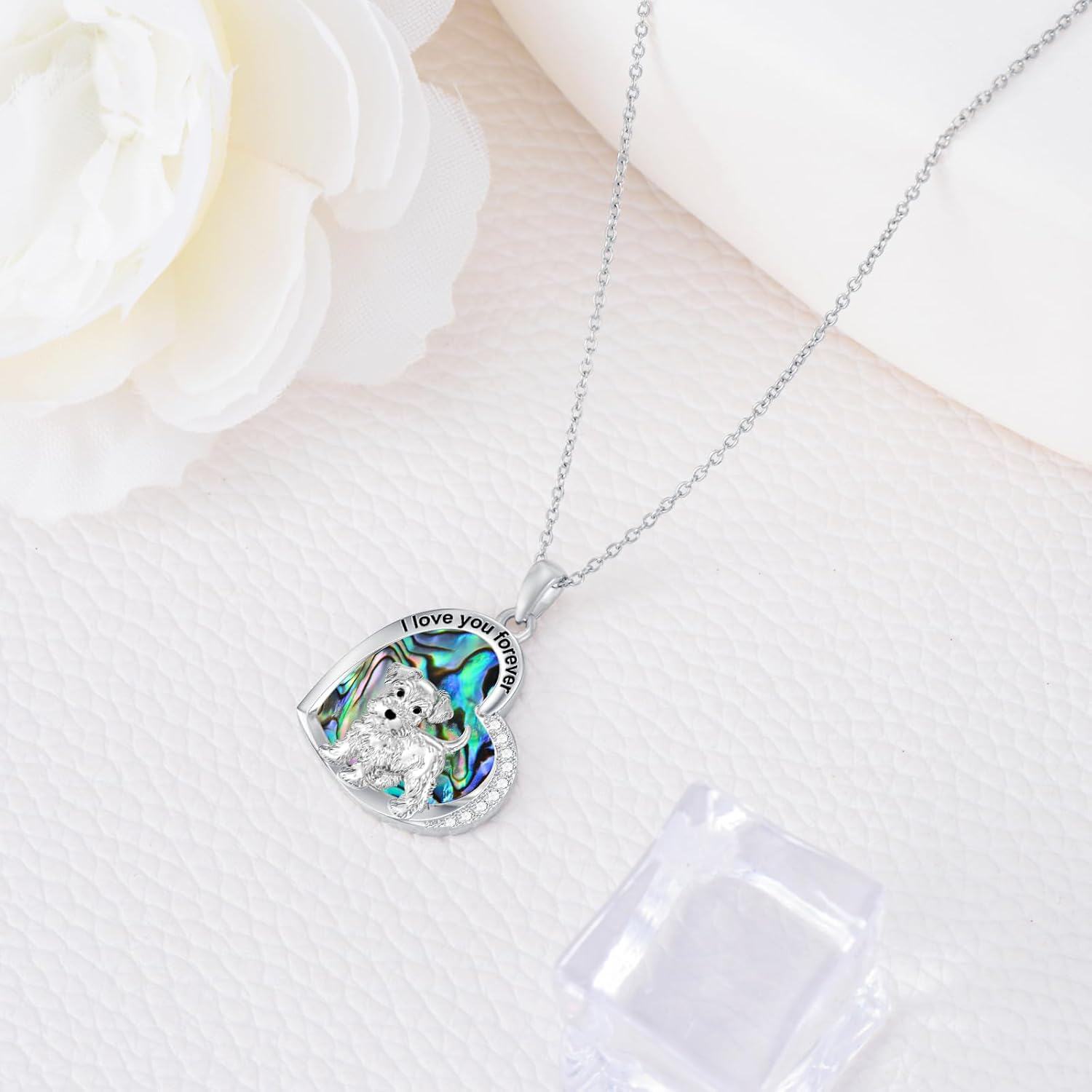  Sterling Silver Heart Dog Pendant Necklace for Women Dog Lovers -0-5