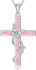 wholesale TOUPOP Cross Necklace For Women 925 Sterling Silver Butterfly Pendant Necklace Blue/white/purple/pink Opal Jewelry Gifts For Women Her Wife Girlfriend Birthday Christmas Gifts Ideas -0-0