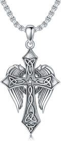 wholesale 925 Sterling Silver Celtic Cross Angel Wings Necklace Norse Viking  for Him Her-0-0