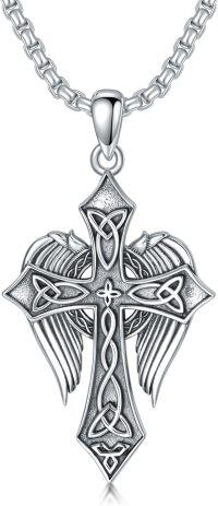 wholesale 925 Sterling Silver Celtic Cross Angel Wings Necklace Norse Viking  for Him Her-Z-Angel Wings