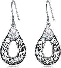 wholesale 925 Sterling Silver & 5A CZ Vintage Filigree Teardrop Birthstone Earrings – 7.5mm Pear Cut Gemstone Gift for Women-04-White Crystal