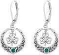 wholesale 925 Sterling Silver Celtic Knot Green Crystal Drop Earrings Irish Luck Jewelry-0-0